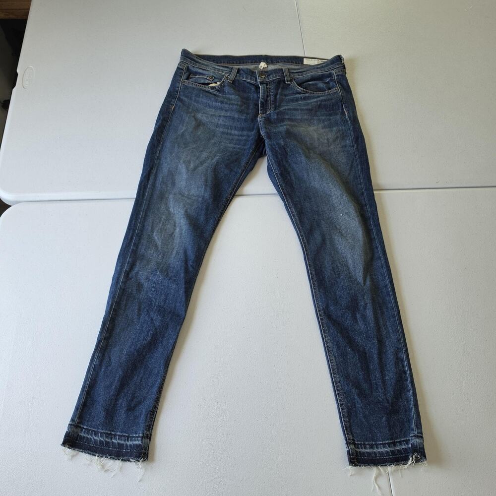 Rag & Bone Dre Jeans Womens 30 Blue Amelie Mid Rise Boyfriend Raw Hem Distressed
